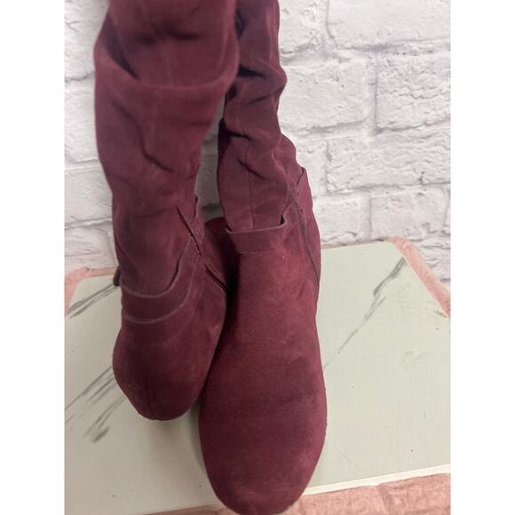 Pure Sole Burgundy Leather Suede Flat Women’s Boots - Picture 5 of 6